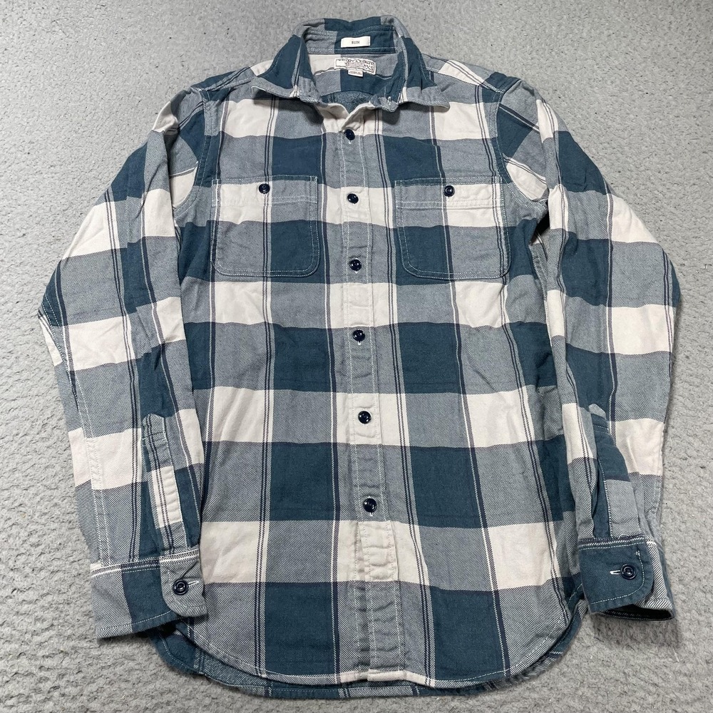 Wallace & Barnes Shirt‎ Mens XS Blue Plaid Flannel Slim Fit Button Front Casual